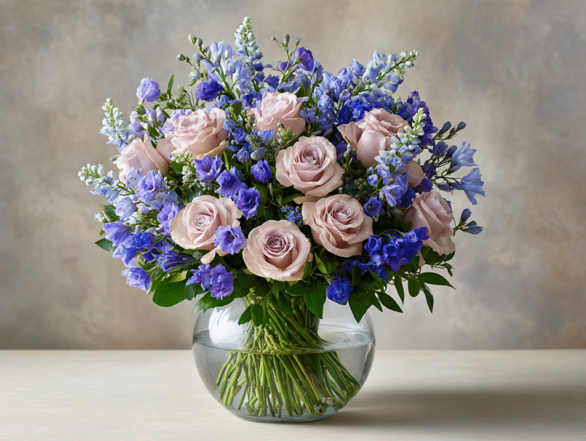 roses rununculus delphinium arrangement for sympathy funeral occasion (2)